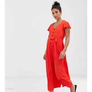 ASOS Maternity button front frill sleeve wide leg jumpsuit with cut out back
